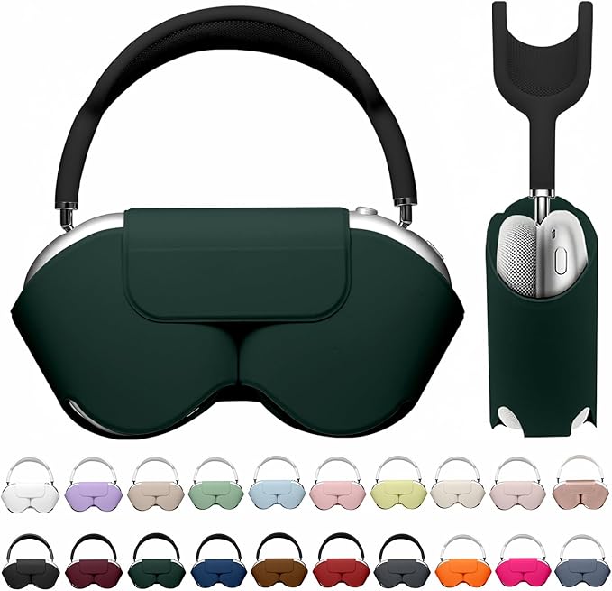 Maxjoy for Apple Airpods Max Smart Case Cover, Soft PU Leather Protective Cover Accessories for Airpod Max with Sleep Mode, Anti-Dust Travel Carrying Case for Airpods Pro Max Headphones, Dark Green
