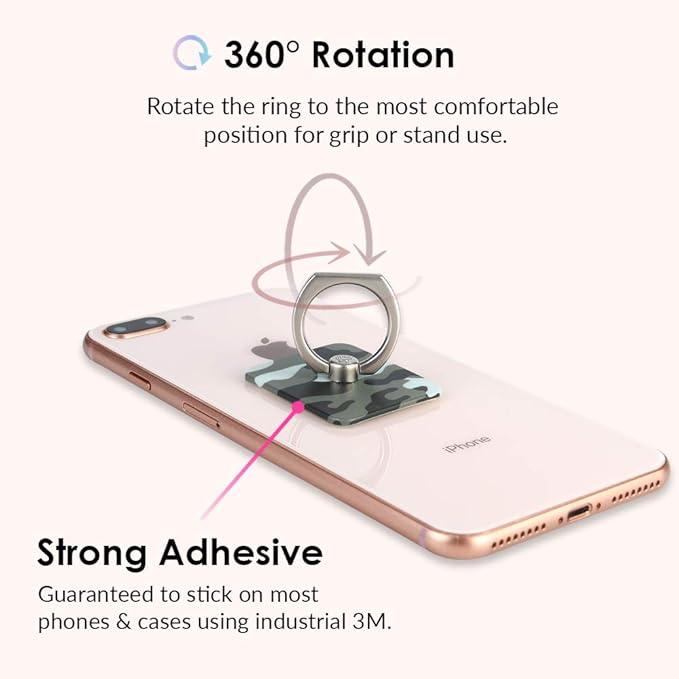 Velvet Caviar Cell Phone Ring Holder - Finger Ring & Stand - Improves Phone Grip Compatible with iPhone, Galaxy and Most Cases (Except Silicone/Leather) - Green Camo