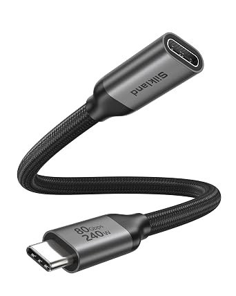 Silkland 80Gbps USB4 USB C Extension Cable 240W for Thunderbolt 5/4, 1.6FT