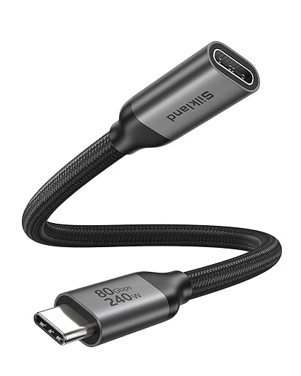 Silkland 80Gbps USB4 USB C Extension Cable 240W for Thunderbolt 5/4, 1.6FT