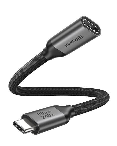 Silkland 80Gbps USB4 USB C Extension Cable 240W for Thunderbolt 5/4, 1.6FT