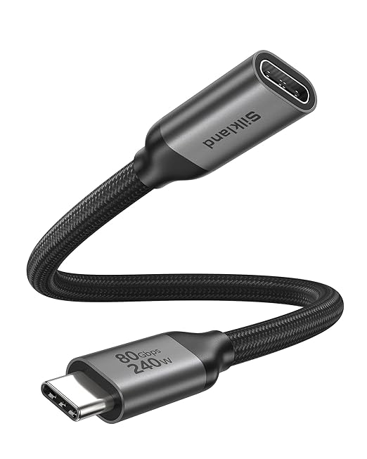 Silkland 80Gbps USB4 USB C Extension Cable 240W for Thunderbolt 5/4, 1.6FT