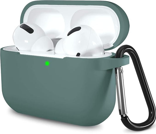 Lerobo Compatible with AirPods Pro Case 2019,Shock-Proof Silicone Skin Full Protective Cover for Airpods Pro 2,Supports Wireless Charging with Durable Carabiner Front LED Visible,Pine Green