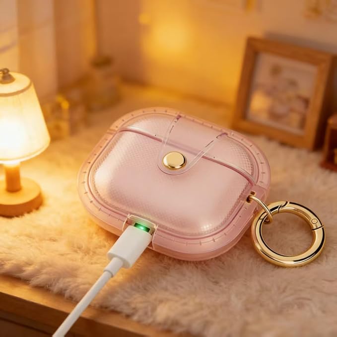 for AirPods Pro 3 Case 2025 with Lock Clear Cases,Soft TPU Cover for Airpods Pro 3rd Case for Air pod Pro 3 Cover with Keychain for Airpods Pro 3 Gen for Women Girls (Pink)