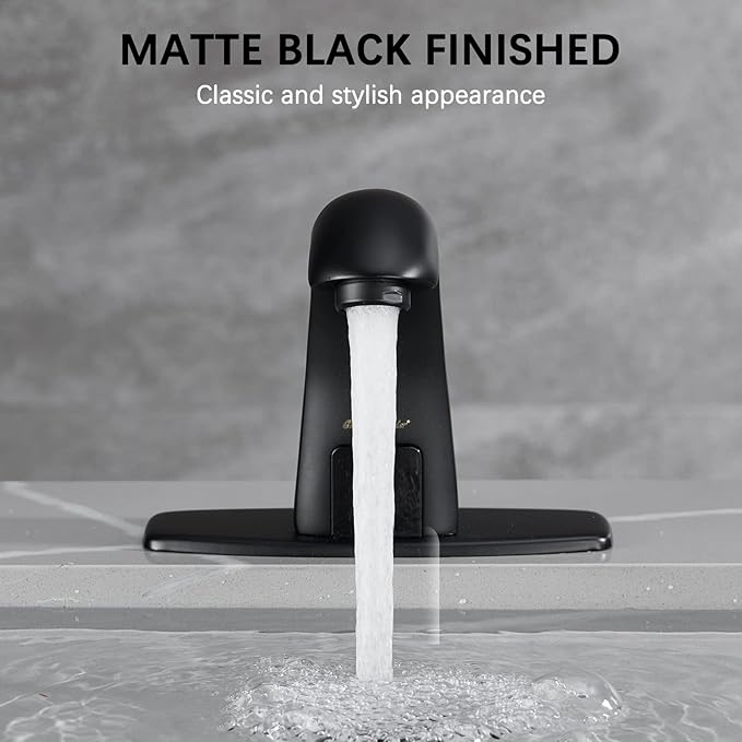 Charmingwater Touchless Bathroom Sink Faucet, Motion Automatic Sensor Faucet with Hole Cover Plate, Matte Black