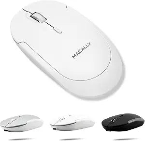 Macally Wireless Bluetooth Mouse for Mac, MacBook Pro/Air, iPad, and PC - Quiet Click and Comfortable Compatible Apple Mouse Wireless - Rechargeable - White - Image 1