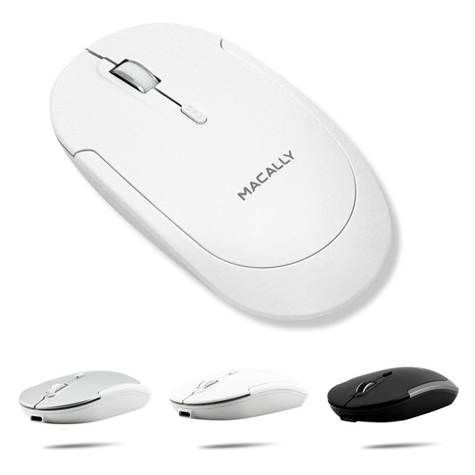 Macally Wireless Bluetooth Mouse for Mac, MacBook Pro/Air, iPad, and PC - Quiet Click and Comfortable Compatible Apple Mouse Wireless - Rechargeable - White