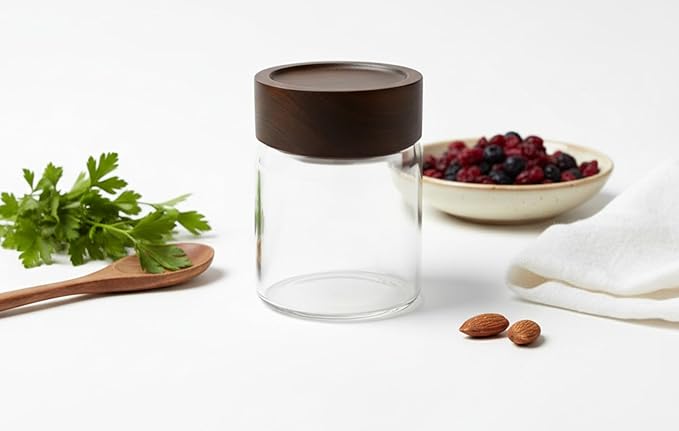 Wide Mouth Glass Storage Jars With 2.5" Acacia Wood Lids - 6 Pack of 6 Oz Food Storage Containers - Borosilicate Glass Canisters Sets For Kitchen - Pantry Organizers and Storage for Flour Rice Coffee