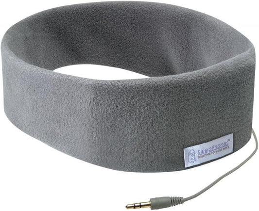 AcousticSheep SleepPhones Classic | Corded Headphones for Sleep, Travel, and More | The Original and Most Comfortable Headphones for Sleeping | Soft Gray - Fleece Fabric (Size S)
