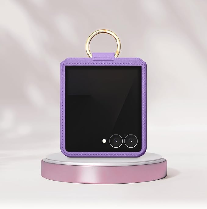 [BeYourSanta] Galaxy Z Flip 7 Case with Ring - Avant-Garde Handmade Saffiano Vegan Leather Case, Anti-Scratch Hinge Protection, Made in Korea (1 Pocket, Light Purple)