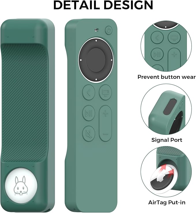 AhaStyle Case Compatible with 2022 Apple TV 4K HD Siri Remote 3rd Generation [AirTag Holder Built in] All Around Cover Apple TV Remote/Siri Remote (2nd) and AirTag (Pine Green)