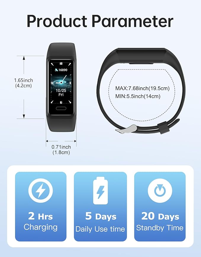 Fitness Tracker Watch, Activity Monitor with Heart Rate, Sleep Tracking, Calorie Counter, IP68 Waterproof, Pedometer