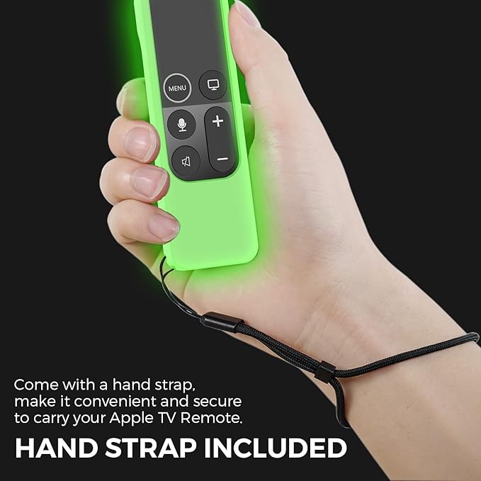 AhaStyle Compatible with Apple TV Remote Cover with AirTag Holder, Anti Slip Silicone Case for 4K 1st Gen & HD Glow Green