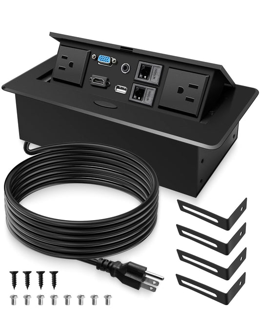 Pop Up Conference Table Power Outlet with 4KHDMI, VGA, RJ45, USB & AC Ports