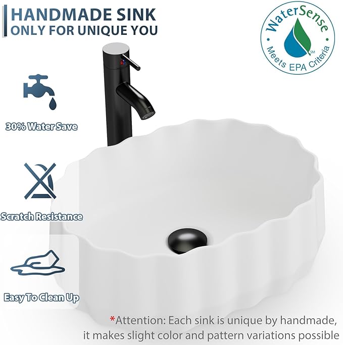eclife 48" Modern Bathroom Vanity Sink Combo Freestanding Cabinet with Small Side Cabinet, White Shell Ceramic Vessel Sink, Water Save Faucet, Drain (White+T54)