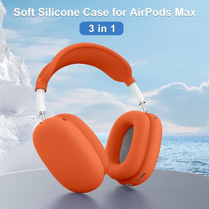 Silicone Case Cover for AirPods Max, Ear Pad Case Cover/Ear Cups Cover/Headband Cover for AirPods Max Headphones, Accessories Soft Silicone Protector for Apple AirPods Max New USB-C (2024) (Orange)