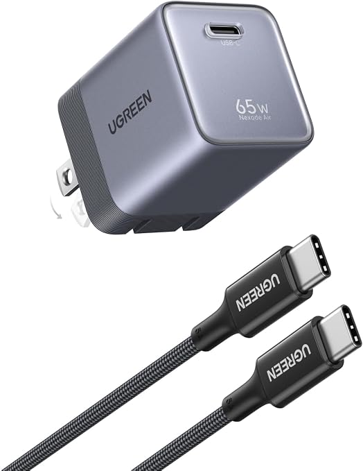 UGREEN Nexode Air 65W USB C GaN Charger Block with 3.3ft Cable, Black