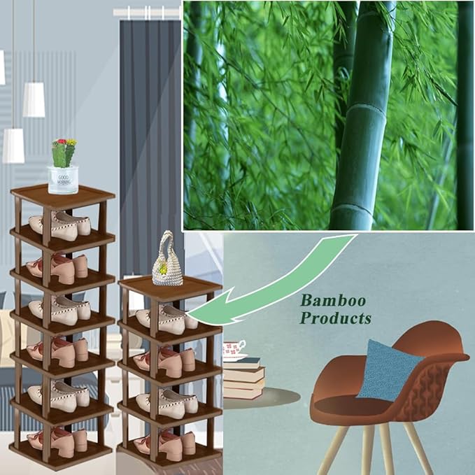 Bamboo Vertical Shoe Rack for Entryway,Narrow Shoe Rack Stackable,Minimalist Shoe Storage,5 Tier Brown Standing Shoe Organizer for Garage Corner Bedroom Hallway(Brown,5-Tier)