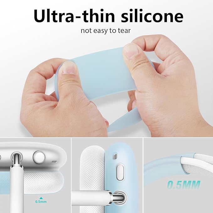 Case for Airpods Max Headphones, Ear Pad Case Cover/Ear Cups Co ver/Headband for AirPods Max (USB-C/Lightning)(2024/2020), Silicone for Apple Airpod Max, Accessories Cases(Jelly Blue)