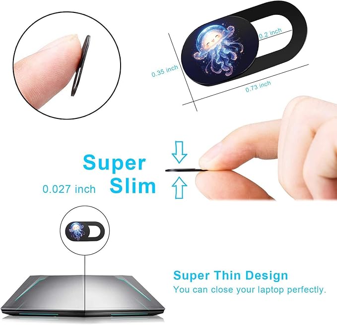 SIREG Webcam Cover Ultra Thin - Web Camera Cover fits Laptop,Tablet,PC,Computer, Smartphone, Protect Your Privacy and Security,Strong Adhesive (Jellyfish A- 3 Pack)