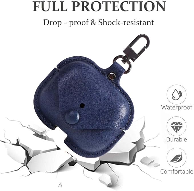 Genuine Leather Case Compatible with AirPods Pro Case 2nd/1st Gen (2023/2022/2019), VOMA Protective Cover for Apple AirPods Pro 2/Pro Wireless Charging Case with Keychain and Snap Lock Navy
