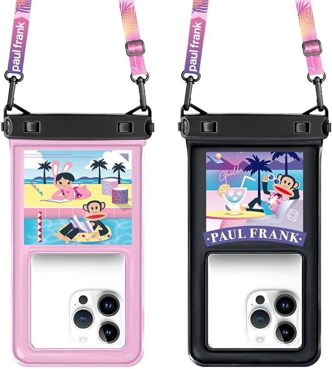 Paul Frank Waterproof Phone Pouch Floating, 2 Pack IPX8 Waterproof Phone Case with Lanyard for iPhone 17 16 15 14 Pro Max Galaxy S25 S24, Cellphone Dry Bag Beach Cruise Ship Essentials(up to 8.5")