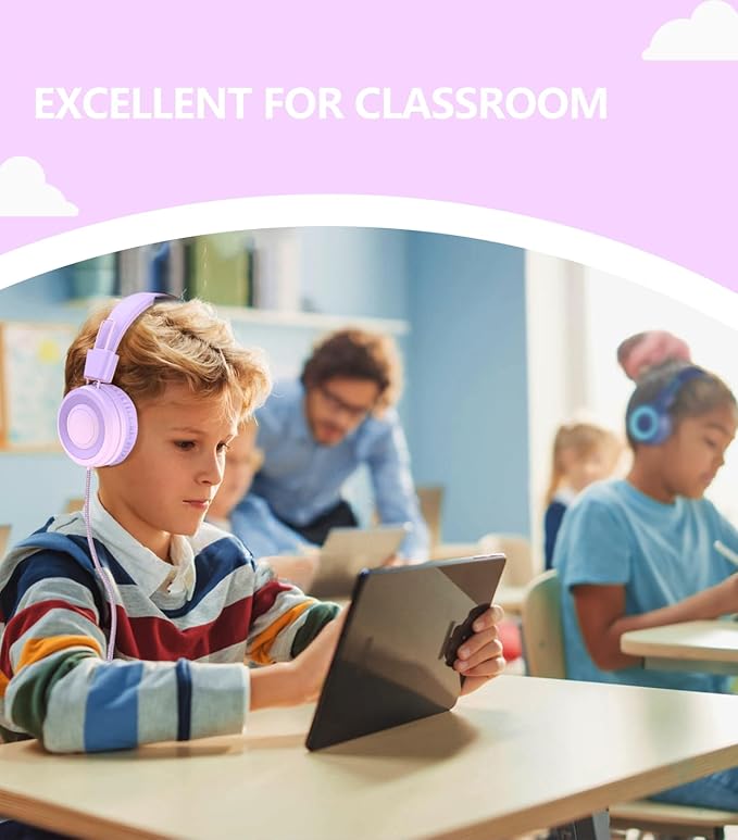 USB Type C Kids Headphone for School, 94dB Safe Volume Limited, Foldable Stereo Sound Tangle-Free Type C Cord, On-Ear Headphones for Boys/Girls/Students/Tablet/Travel(Gradient Purple)