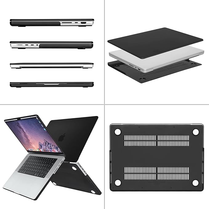 MOSISO Webcam Cover Slide 2 Pack&Compatible with MacBook Pro 16 inch Case 2024-2021 M3 A2991 M2 A2780 M1 A2485, Plastic Hard Shell Case&Keyboard Cover&Screen Protector&Storage Bag, Black