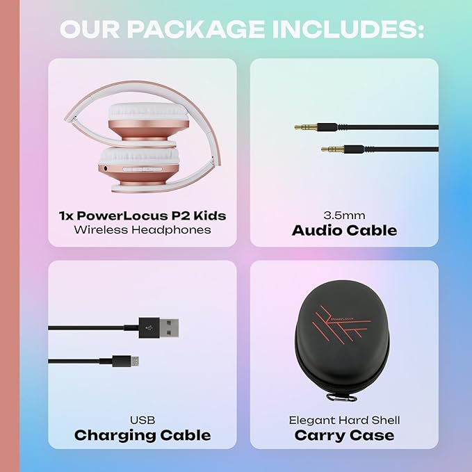PowerLocus Kids Headphones Over-Ear, Bluetooth Wireless Headphones for Kids,with Microphone, Safe 85DB Volume Limited, Foldable with Carry Case, Audio Cable, Micro SD mode for Online Classes,PC,Phones