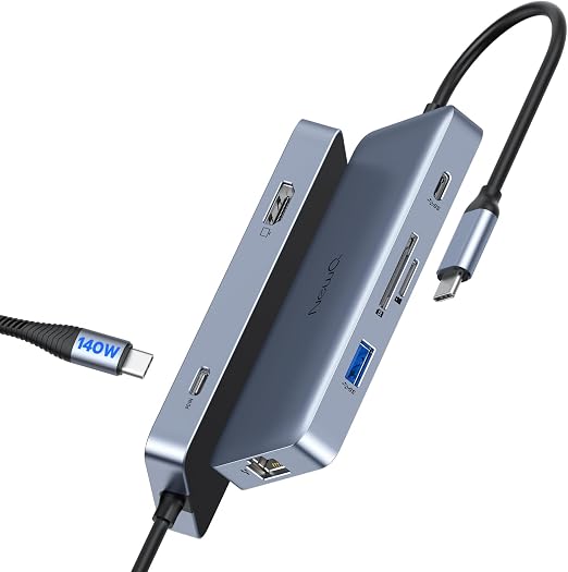 NewQ 140W USB C Hub, 4K@60Hz HDMI Dock, USBA 3.2, USBC 3.2, Gigabit Ethernet, PD-in 140W, 300mbps SD TF 4.0 Slot, Compatible w/Thunderbolt 3/4/5, Docking Station for MacBook, Windows, Chromebook
