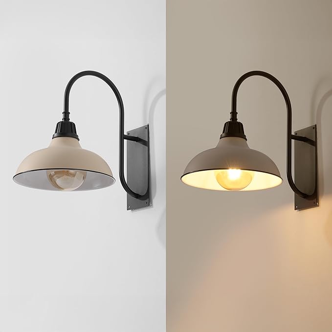 JONATHAN Y JYL7614J Stanley 12.25" 1-Light Farmhouse Industrial Indoor/Outdoor Iron LED Gooseneck Arm Outdoor Sconce for Entryway Lobby Kitchen Bathroom Bedroom Living Room Hallway, Matte Almond