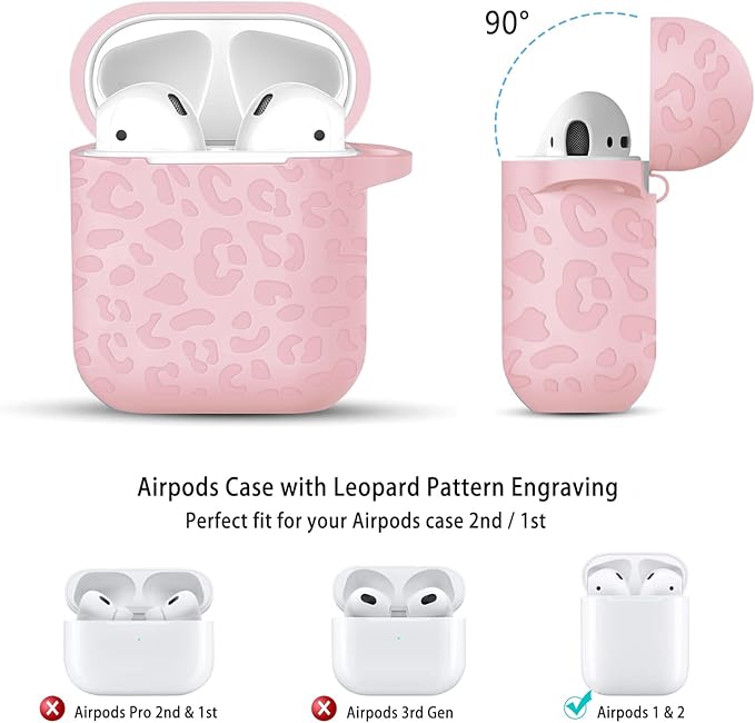 Compatible with Airpods Case Leopard Engraved Skin Cover Compatible with Airpods 2nd/1st Charging Case,Cute Soft Silicone Full Protective, Front LED Visible, Pink