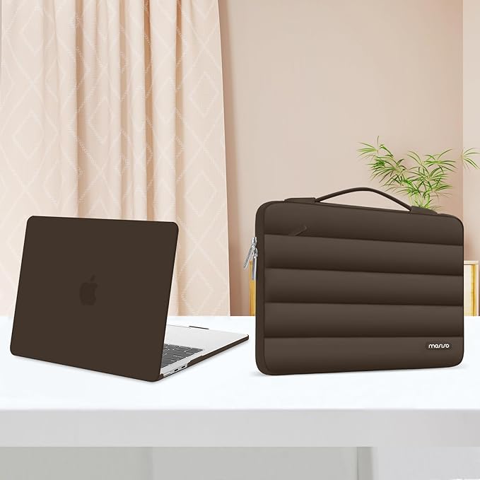 MOSISO Compatible with MacBook Air 13 inch Case M5 2026 M4 2025 M3 M2 2024-2022 A3449 A3240 A3113 A2681, Hard Case&Puffy Bag&Keyboard Cover&Webcam Cover&ScreenFilm for MacBook Air 13.6, Beige Brown