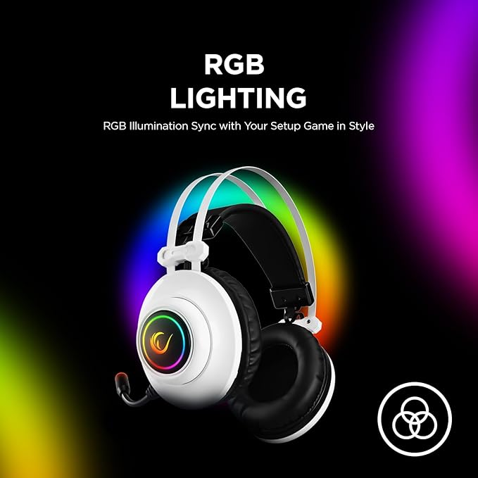 Rampage RM-K1 Pulsar 7.1 Virtual Surround Sound RGB Gaming Headset – 50mm Drivers, Flexible Microphone, Noise Isolation, Comfortable Over-Ear Design – USB Wired (White)