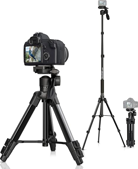 66.7" Camera Tripod Monopod with 3-Way Swivel Head, Aluminum Camera Stand