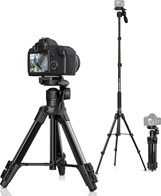 66.7" Camera Tripod Monopod with 3-Way Swivel Head, Aluminum Camera Stand