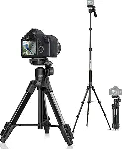 66.7" Camera Tripod Monopod with 3-Way Swivel Head, Aluminum Camera Stand