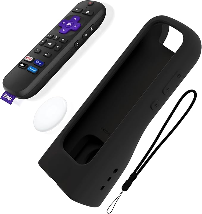 GripStand™ Roku Voice Remote Cover: Stand Up Design, Enhanced Grip, Silicone Case: Fits TV Streaming Stick Plus 2025 4K/HD/HDR, Compatible with AirTag and TileMate, Ultra Black by 73&Sunny
