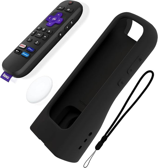 GripStand™ Roku Voice Remote Cover: Stand Up Design, Enhanced Grip, Silicone Case: Fits TV Streaming Stick Plus 2025 4K/HD/HDR, Compatible with AirTag and TileMate, Ultra Black by 73&Sunny