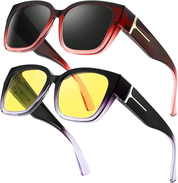 LVIOE 2 Pack Polarized Fit Over Sunglasses for Women Men Oversized Square Over Glasses Sunglasses with UV Protection LS7511