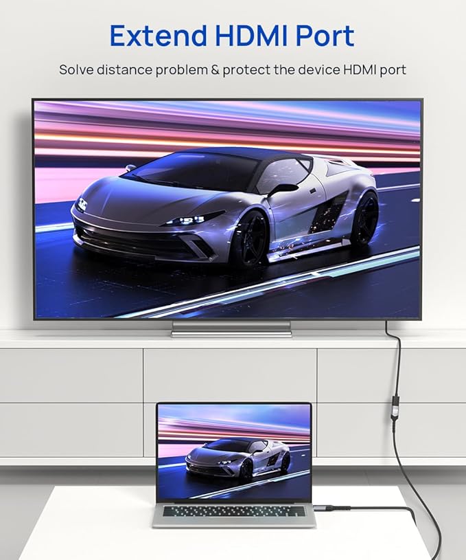 HDMI Extension Cable 3.3FT, JSAUX 4K 60Hz High Speed HDMI Extender Cord Male to Female Adapter Connector (HDR HDCP 2.2), Compatible with Roku TV Streaming Stick, Bluray Player, HDTV, Laptop, PC - Grey