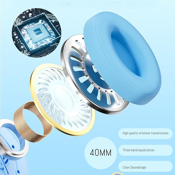 Bluetooth Headphones Wireless For Kids ,Volume Limited 85/89dB,Bluetooth 5.3,Over On Ear Foldable Noise Protection Headset,Wired Inline AUX Cord Mic for Boy Travel School Phone Pad Tablet PC (blue)