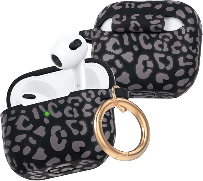 Leopard Silicone Compatible with AirPods 3 Case 2021, Gawnock Soft Case Flexible Compatible with AirPods 3rd Generation Print Cover for Women Girls with Keychain (Grey Leopard)
