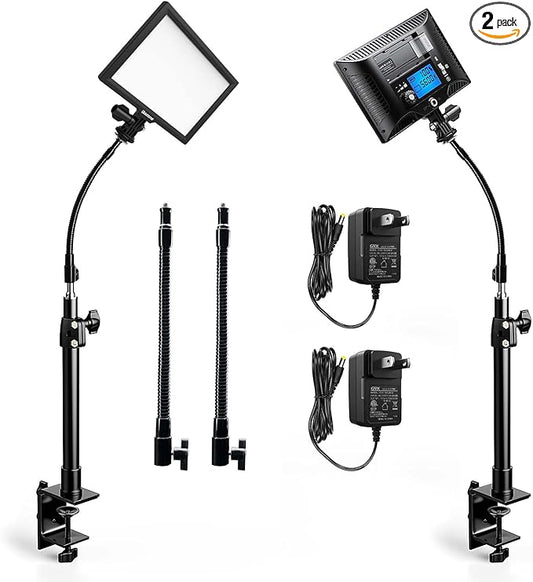 2Pack Streaming Key Light, LED Video Light Dimmable Bi-Color 3200-5600k Video Conference Lighting with Gooseneck Tubes Desk Light for Stream/Podcast/Gaming/Zoom Meetings/Broadcast/YouTube
