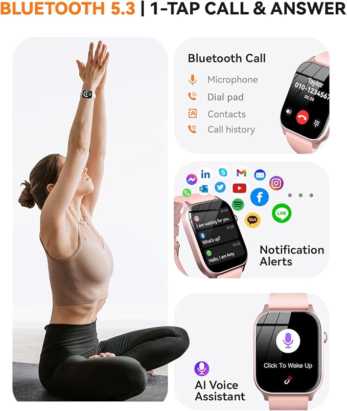 Smart Watches for Women Men, Fitness Tracker Watch with 110 Sports Modes, Step Counter/Sleep Monitor/Pedometer, IP68 Waterproof, Bluetooth Call & Music Control Smartwatch for iPhone/Android