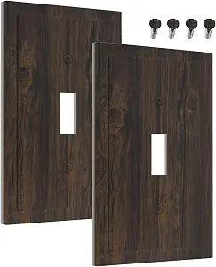 Decorative Light Switch Cover Dark Brown Wood Texture Rustic Plank 1 Gang Wall Plate Cover Single Toggle Outlet Covers Switchplate Electrical Faceplate for Cabin Bedroom Decor（2Pack）