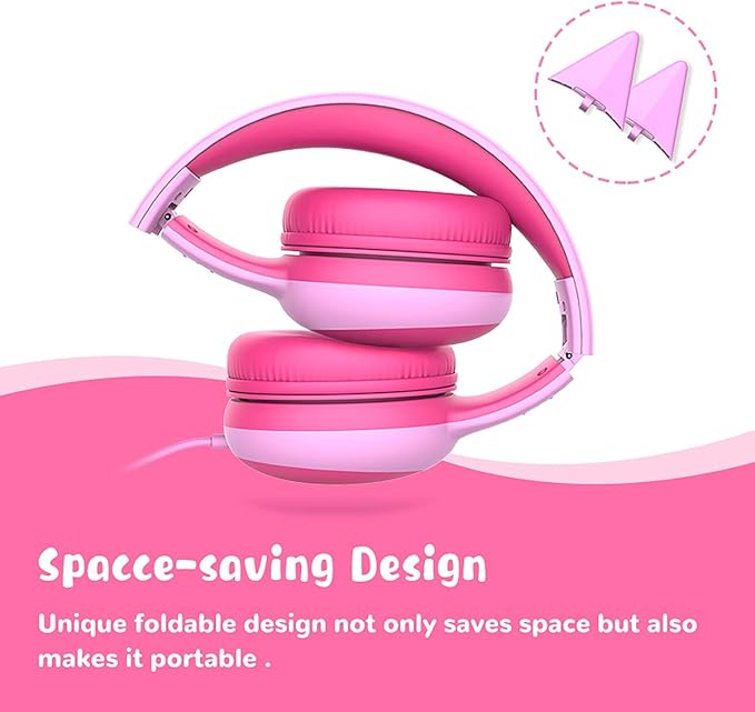 gorsun Kids Headphones with Limited Volume, Cat Ear Toddler Headphones, Wired Headphone Over Ear for Boys and Girls,Stereo Sound Foldable 3.5mm Headset for Children