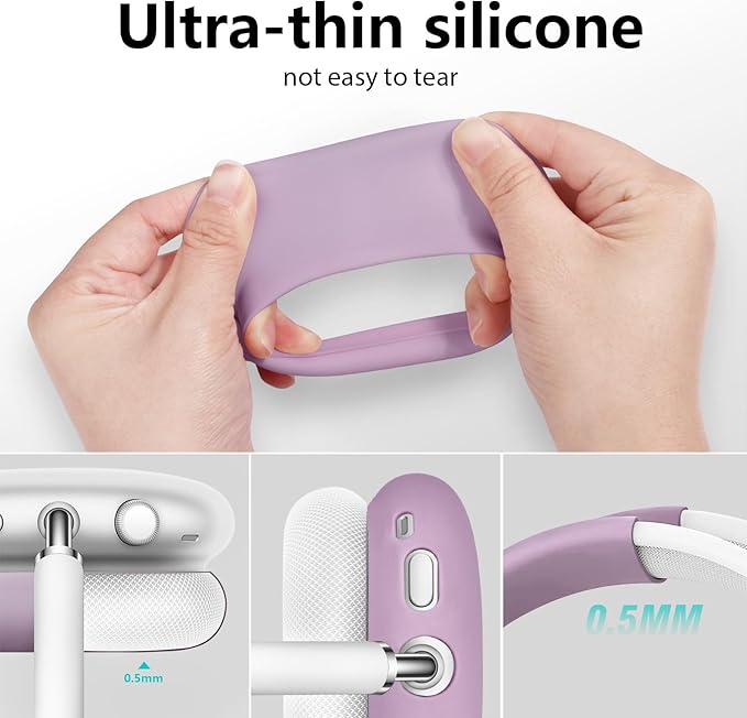 Filoto Case for Airpods Max Headphones,Ear Pad Case Cover/Ear Cups Cover/Headband Cover for AirPods Max(USB-C/Lightning)(2024/2020),Silicone for Apple Airpod Max, Accessories Cases(Lavender Purpl)