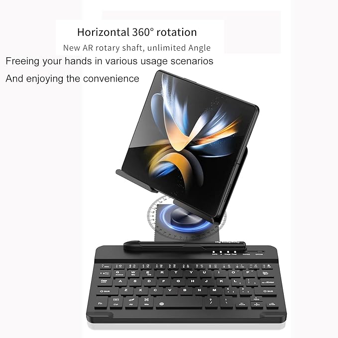 for Samsung Galaxy Z Fold 7/6/5/4/3 Adjustable Stand for Desk, Fully Foldable & Portable Keyboard Stand, Office Mobile Phone Stand Holder with Capacitor Pen and Bluetooth Mouse & Keyboard Set