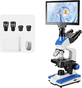 Lab Compound Trinocular Microscopes 40X-2500X Magnification with10 inch LCD,6MP Electronic Eyepiece, 0.5X CTV High Definition Adapter,Two-Layer Mechanical Stage,10X 25X Eyepiece